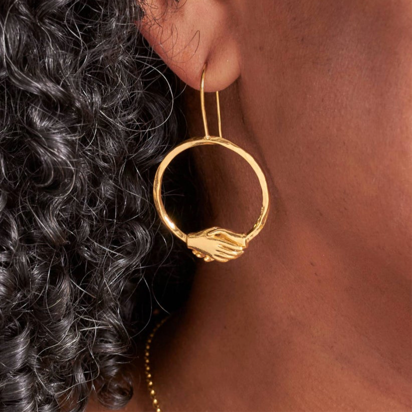 18ct Gold Vermeil Large Circle Clasped Fixed Hook Earrings by Emma White