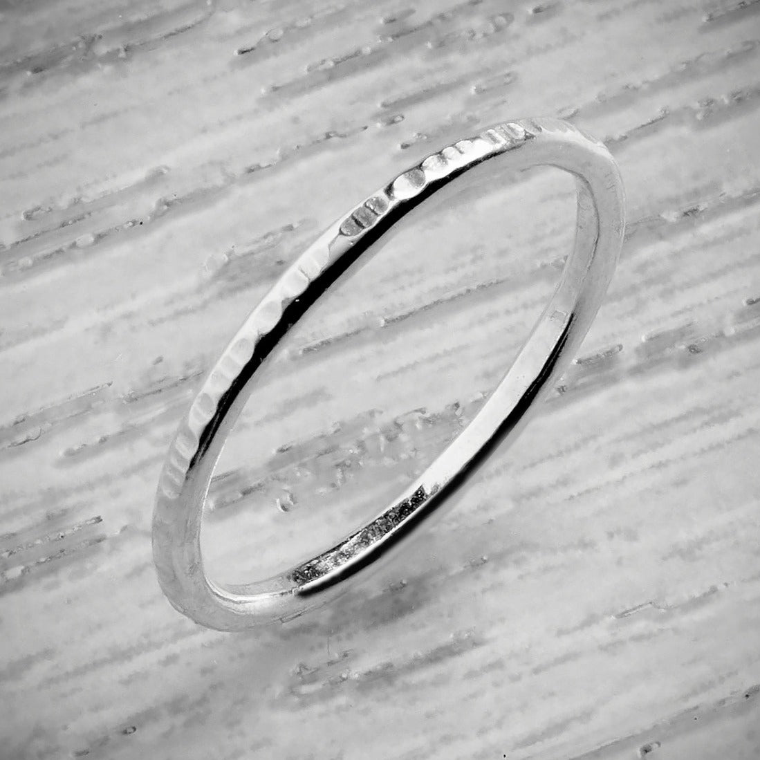 Silver Slender Hammered Lines Stacking Ring