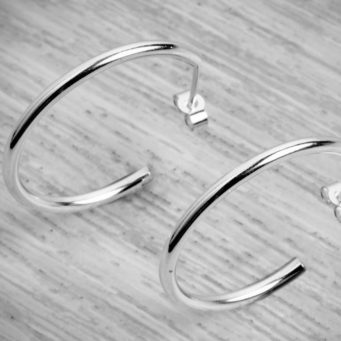 Silver Midi Stacking Hoop High Shine Earrings
