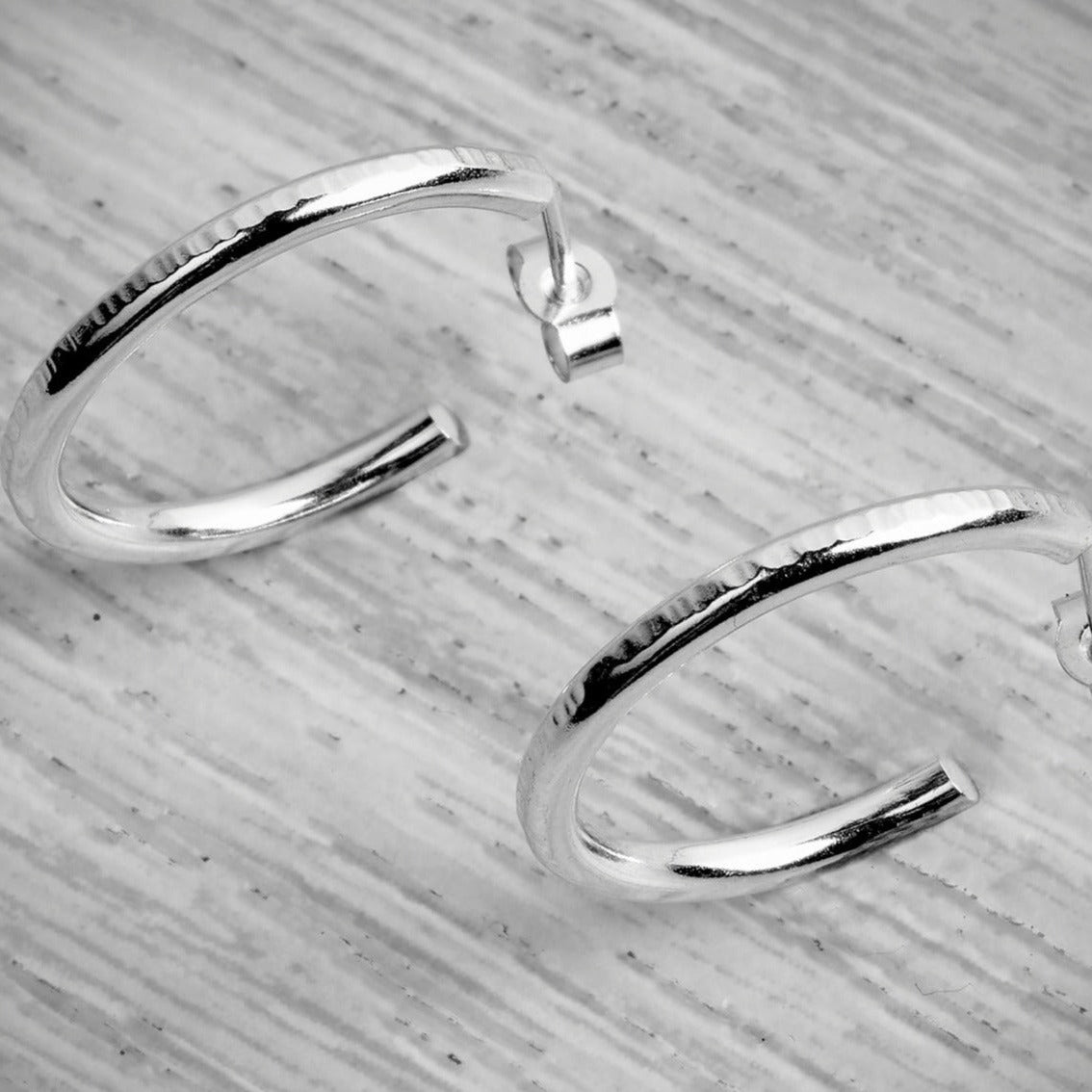 Silver Mini Stacking Hoop Hammered Lines Earrings