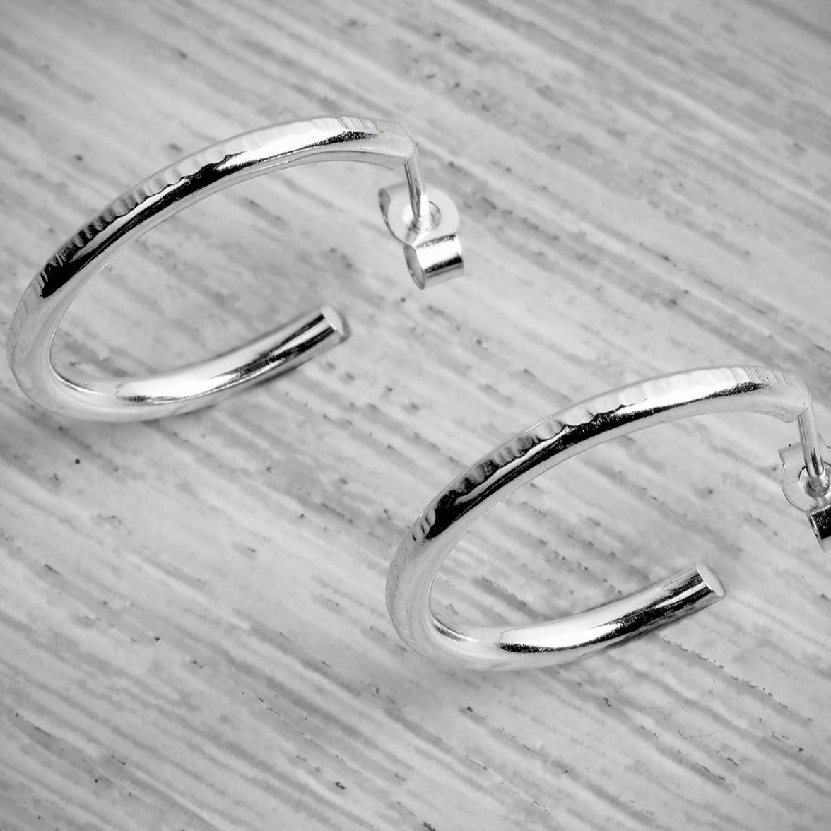 Silver Stacking Hoop Hammered Lines Earrings Bundle
