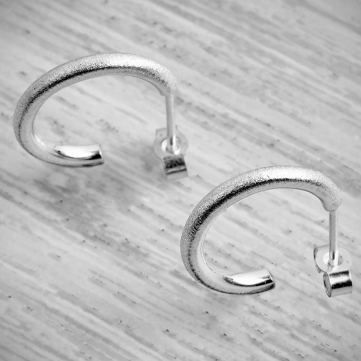 Silver Huggie Stacking Hoop Frosted Earrings