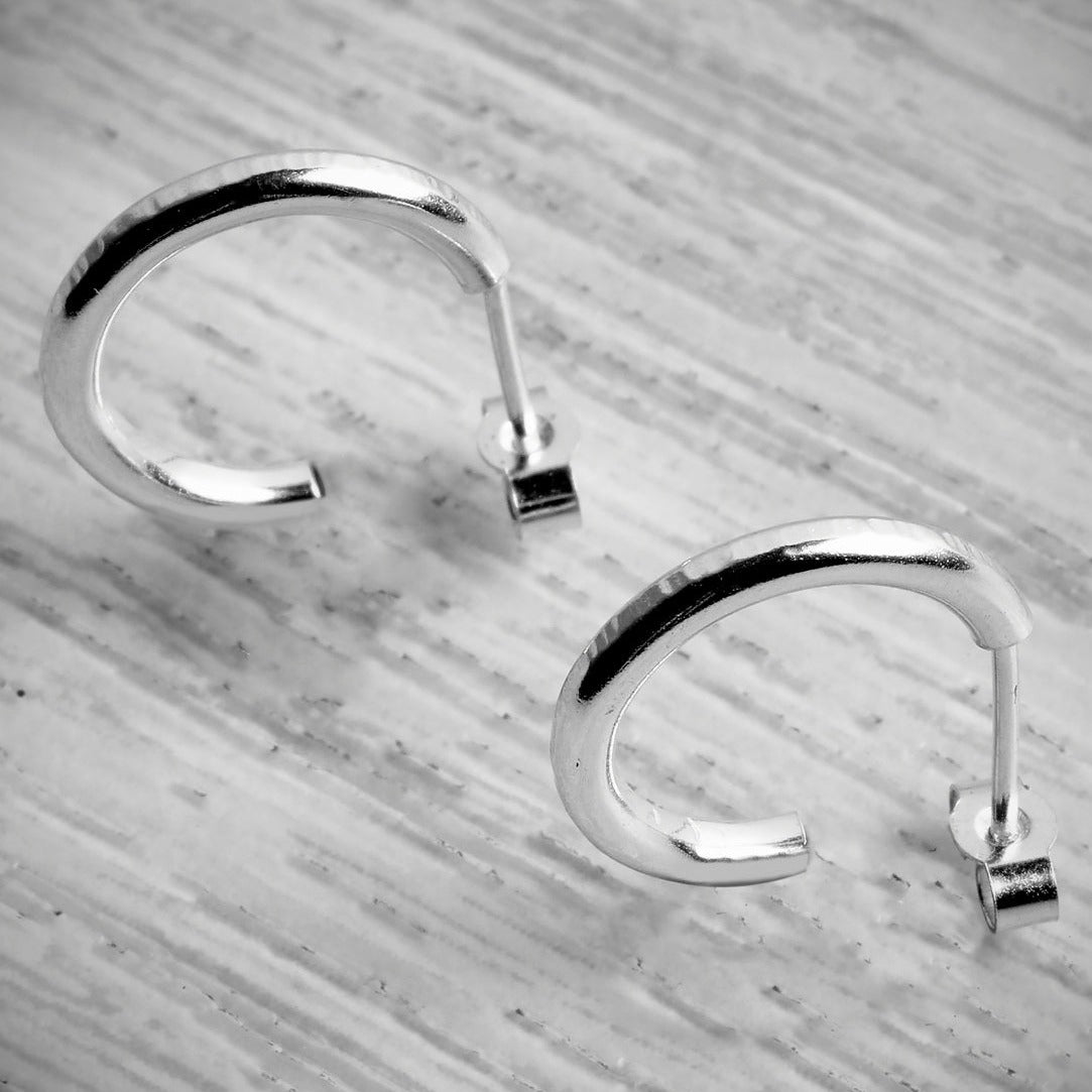 Silver Stacking Hoop Hammered Lines Earrings Bundle