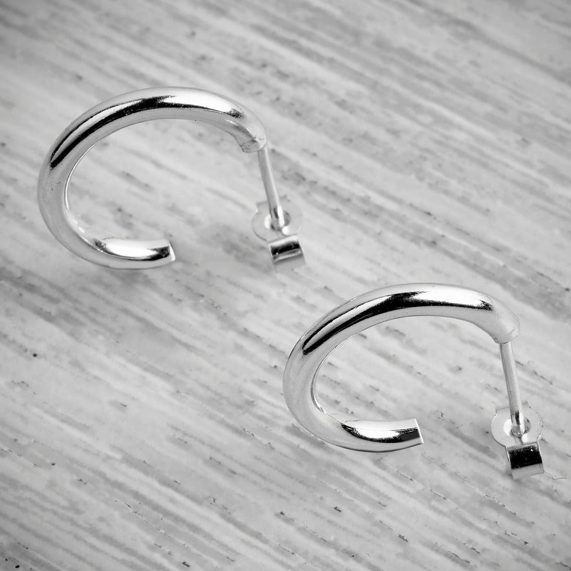 Silver Huggie Stacking Hoop High Shine Earrings