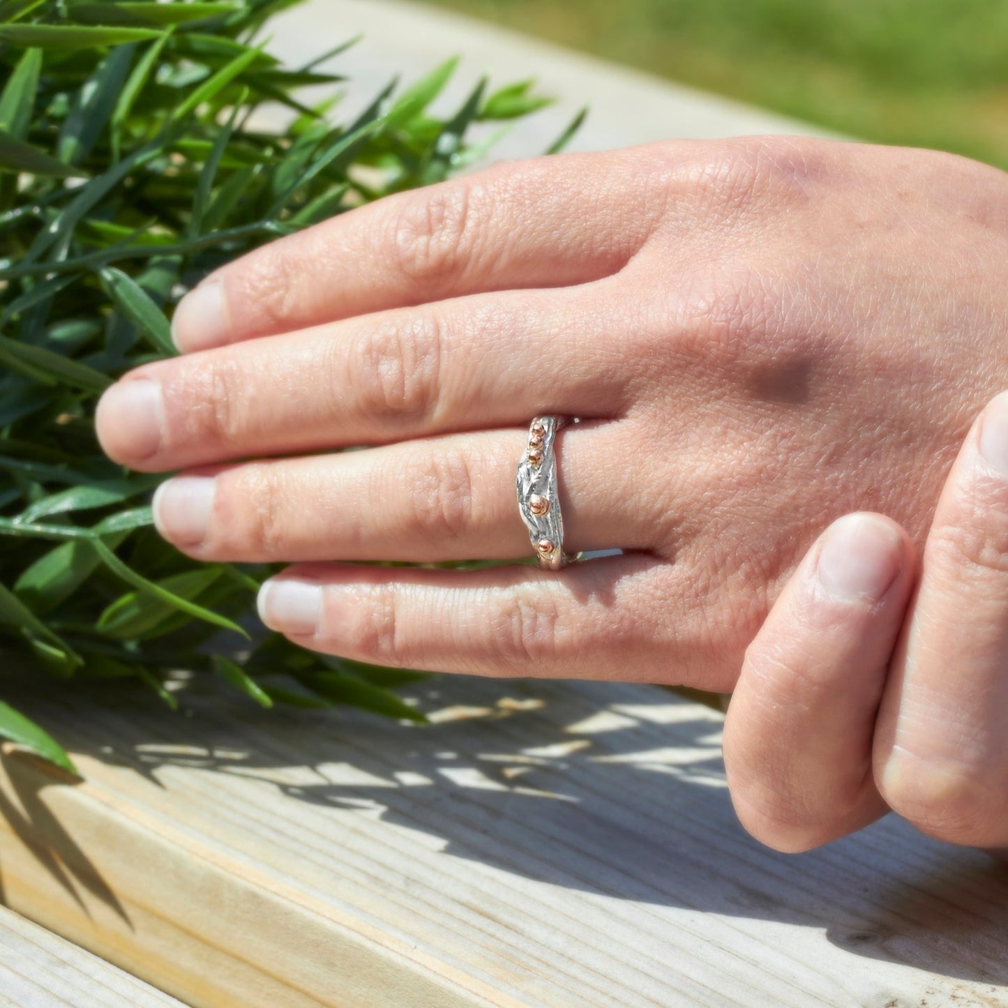 Wide Wire Band Ring with Gold Nuggets By Fi Mehra