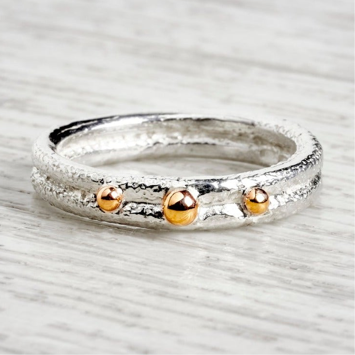 Double Band Ring with Gold Nuggets By Fi Mehra