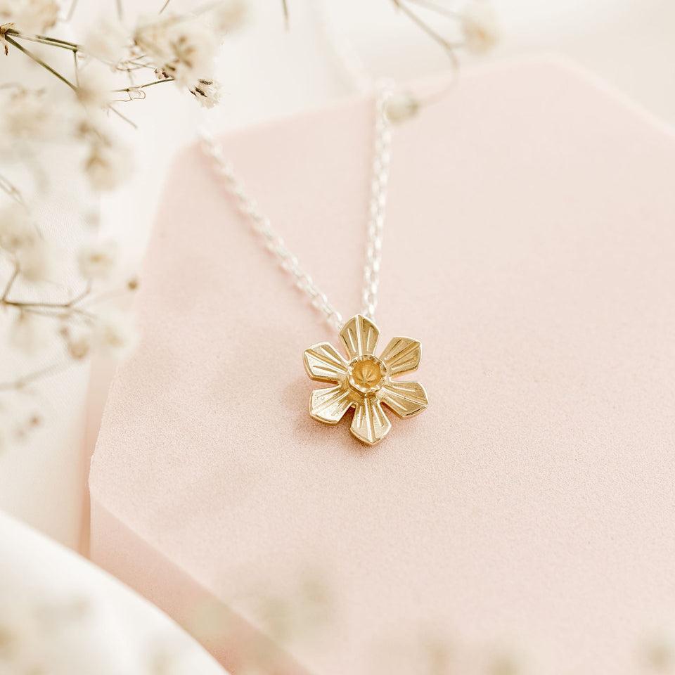 Large Silver & 9ct Gold Daffodil Necklace by Elin Mair