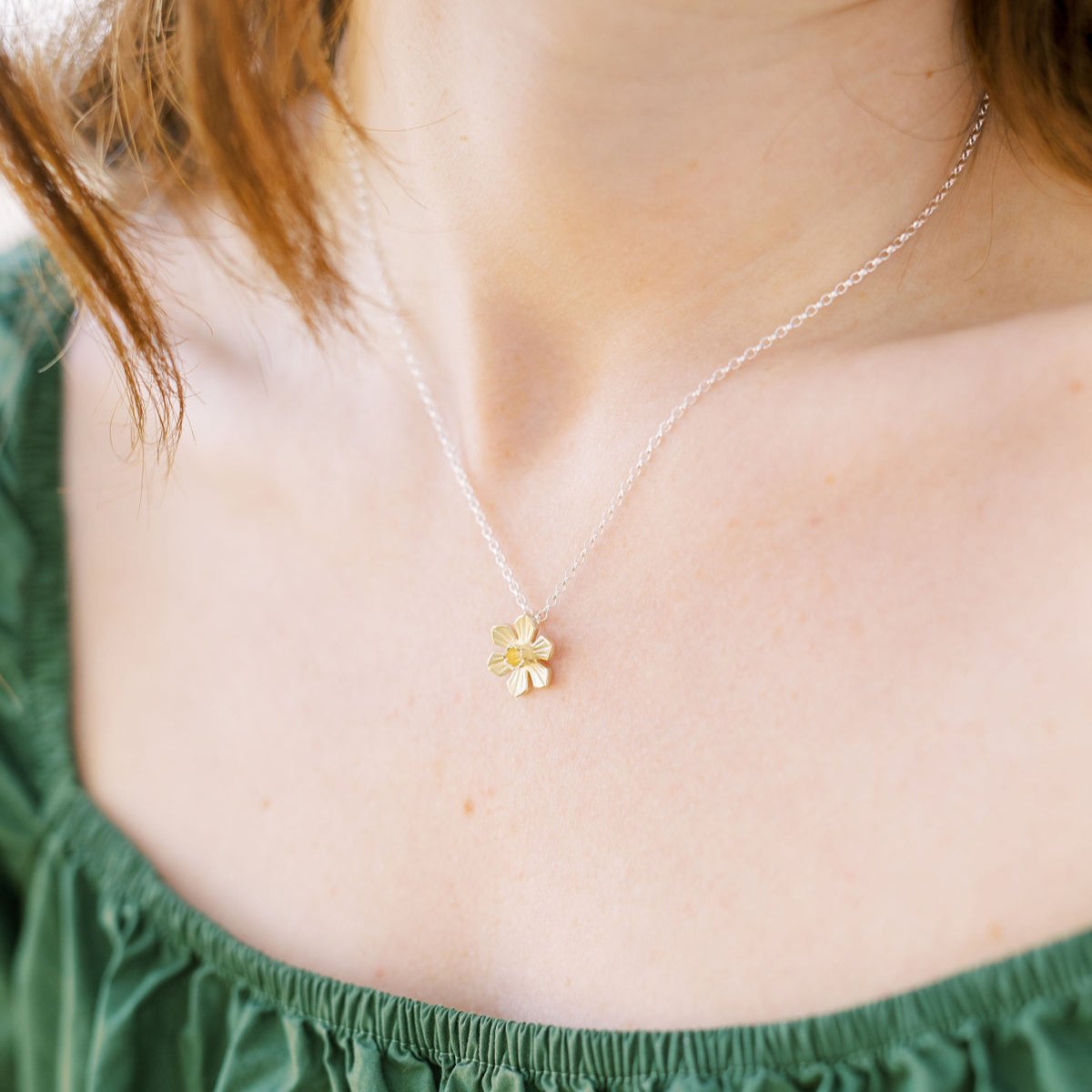 Large Silver & 9ct Gold Daffodil Necklace by Elin Mair