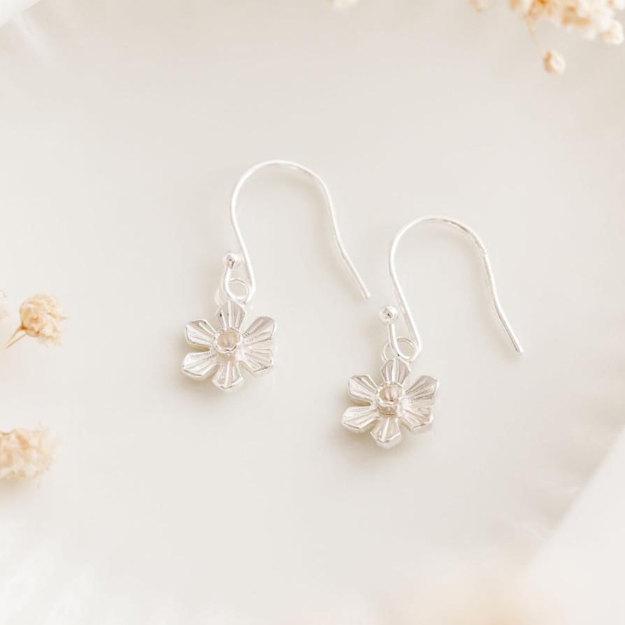 Silver Daffodil Hook Earrings by Elin Mair