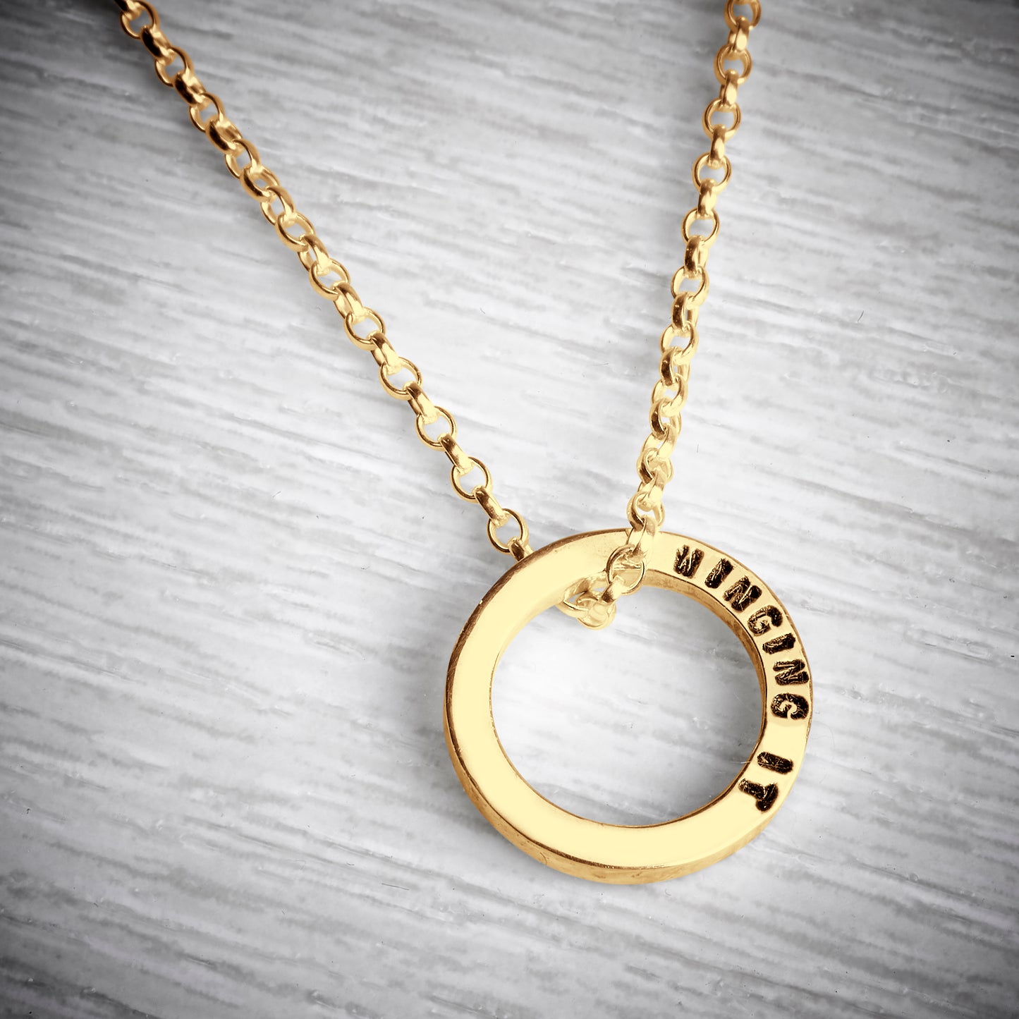Gold Vermeil Tiny Text Personalised Circle Pendant