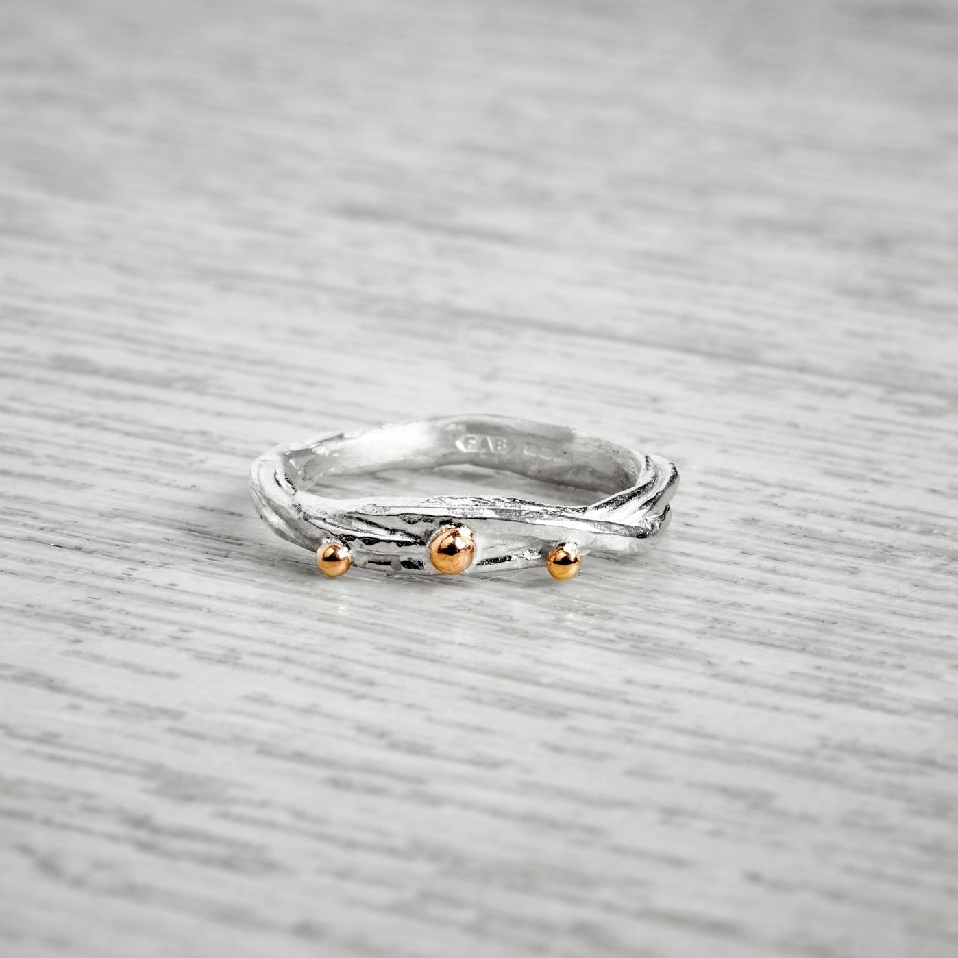 Narrow Wire Ring with 3 Gold Nuggets By Fi Mehra