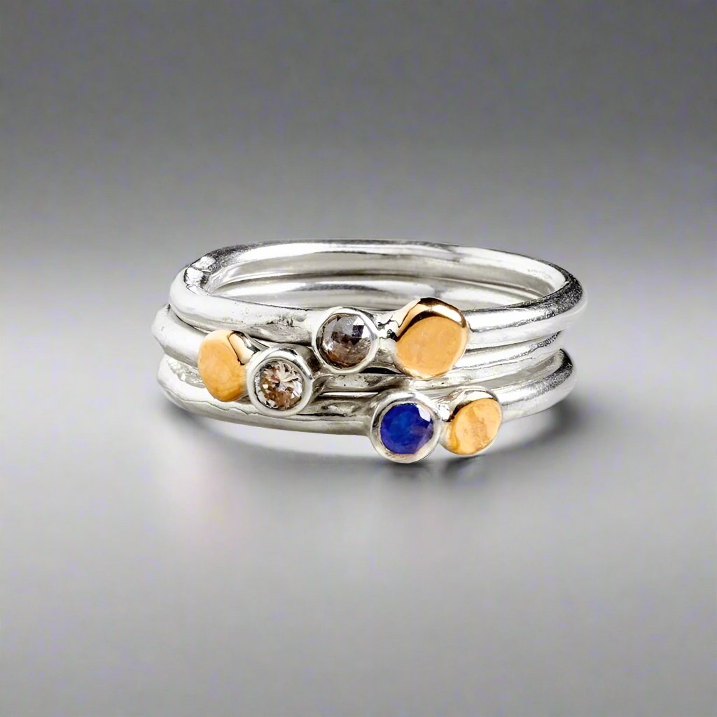 Salt and Pepper Diamond, Silver and Gold Ring By Fi Mehra