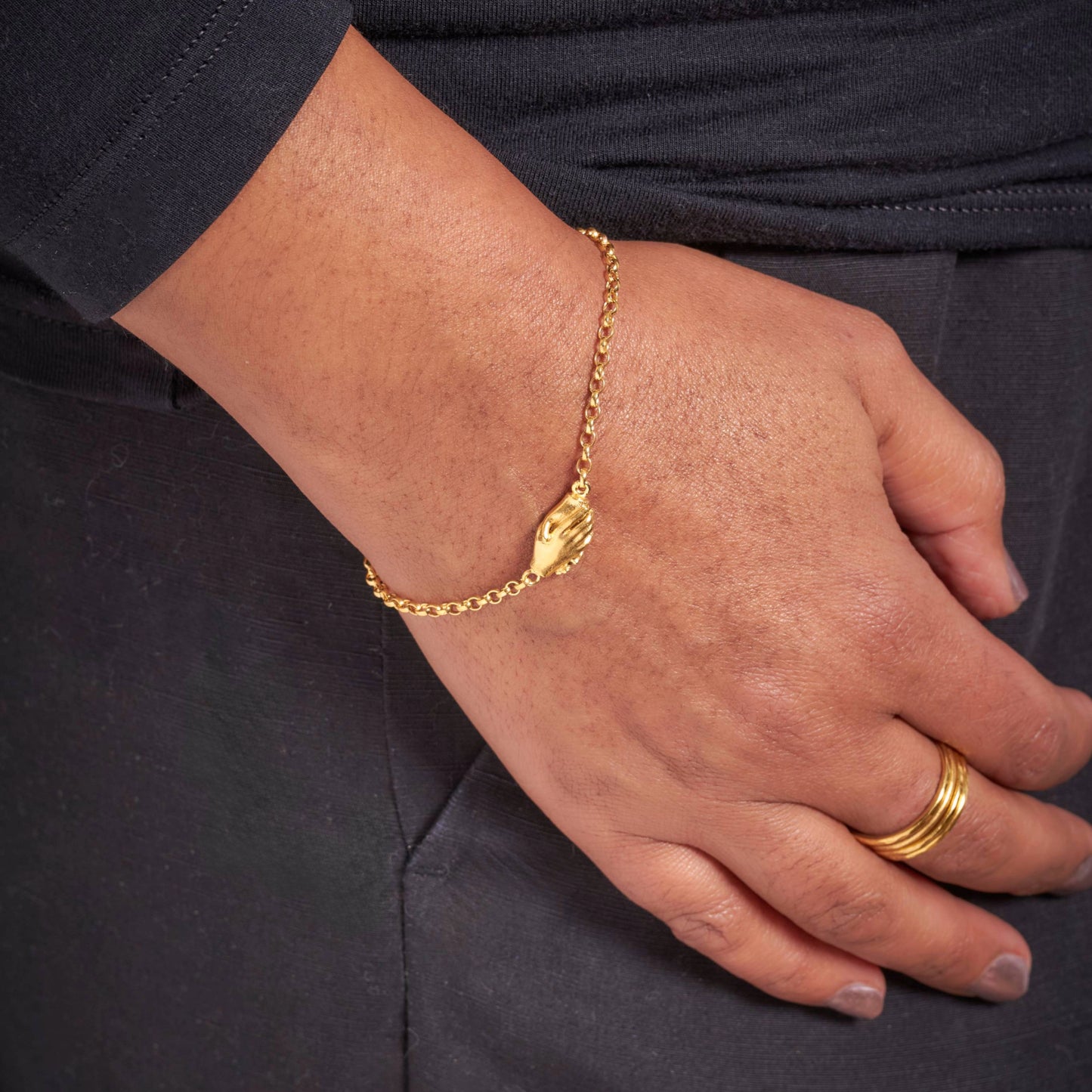 18ct Gold Vermeil Clasped Hands Bracelet by Emma White