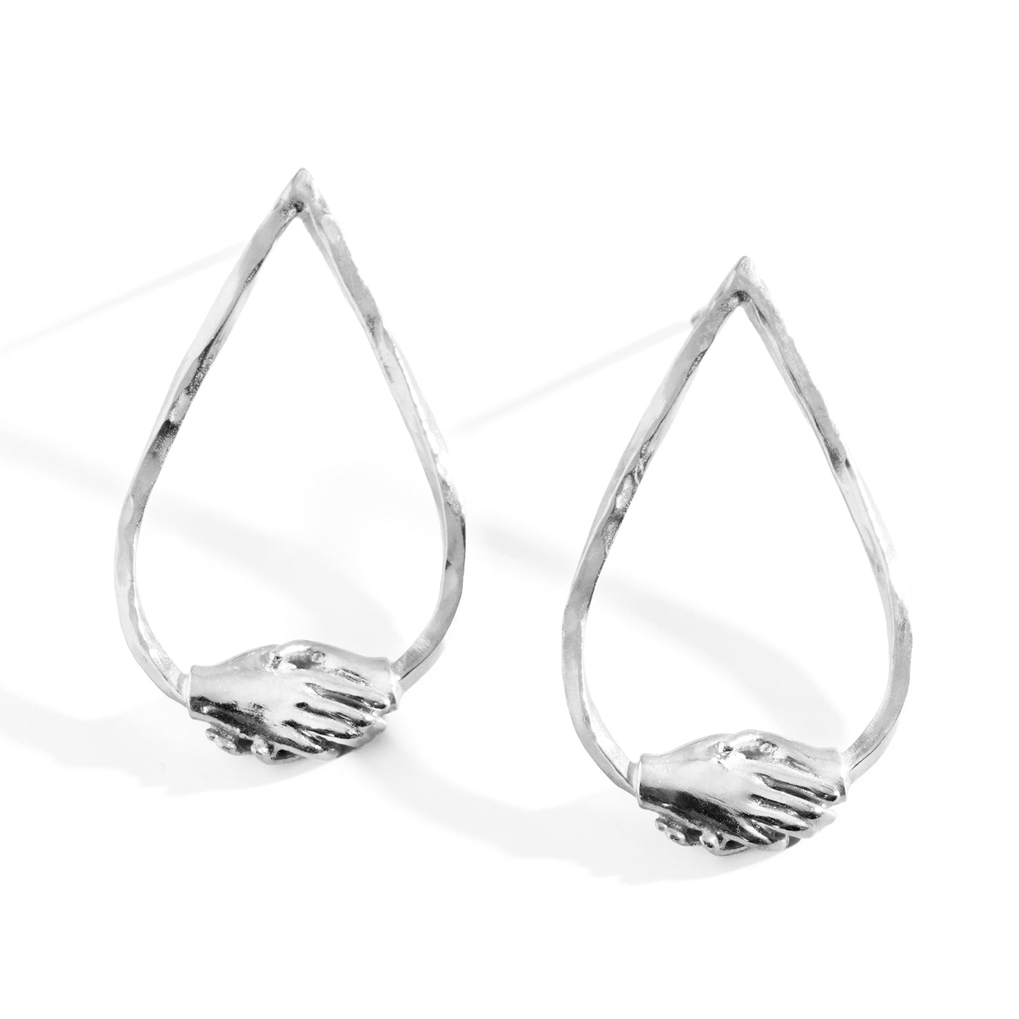 Silver Large Teardrop Clasped Stud Earrings by Emma White