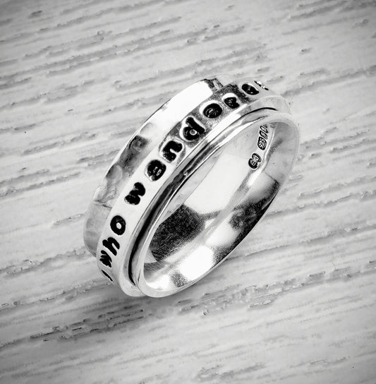 'Not all those who wander' Personalised Spinner Ring by Emma White