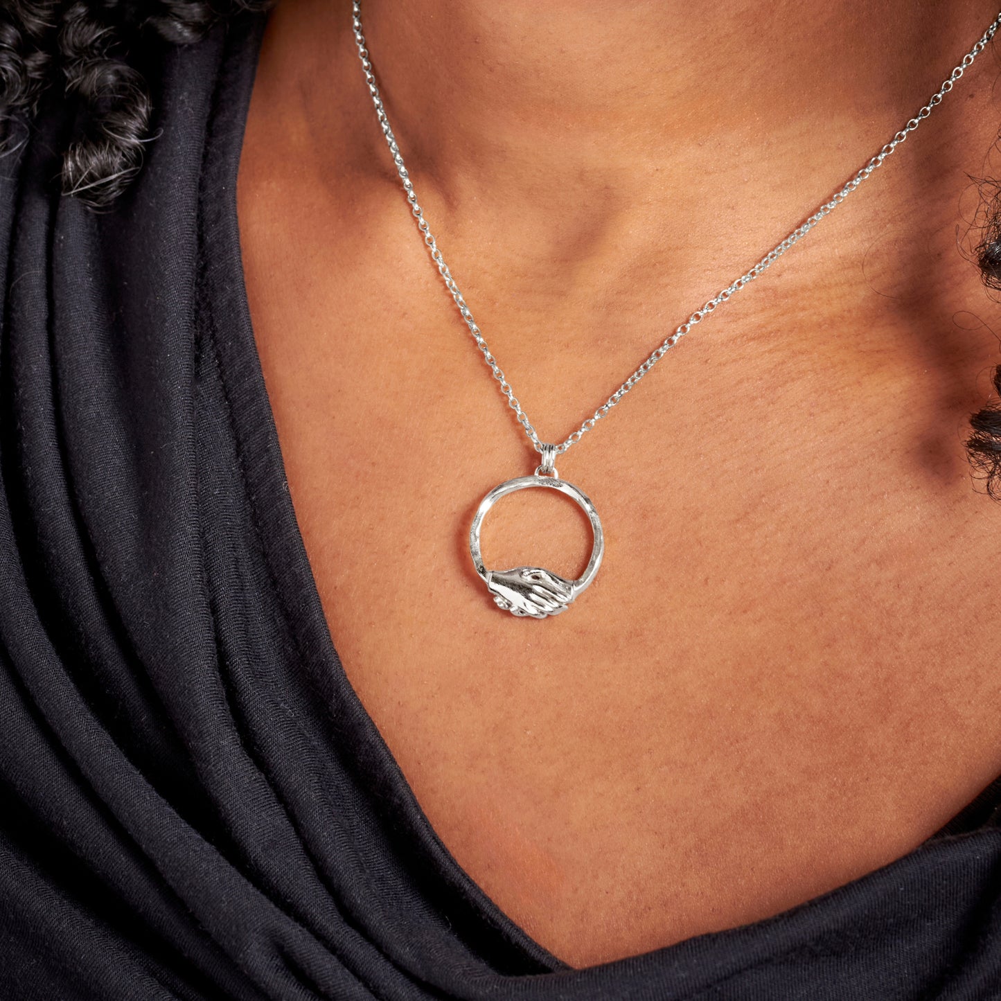 Silver Small Clasped Circle Necklace by Emma White