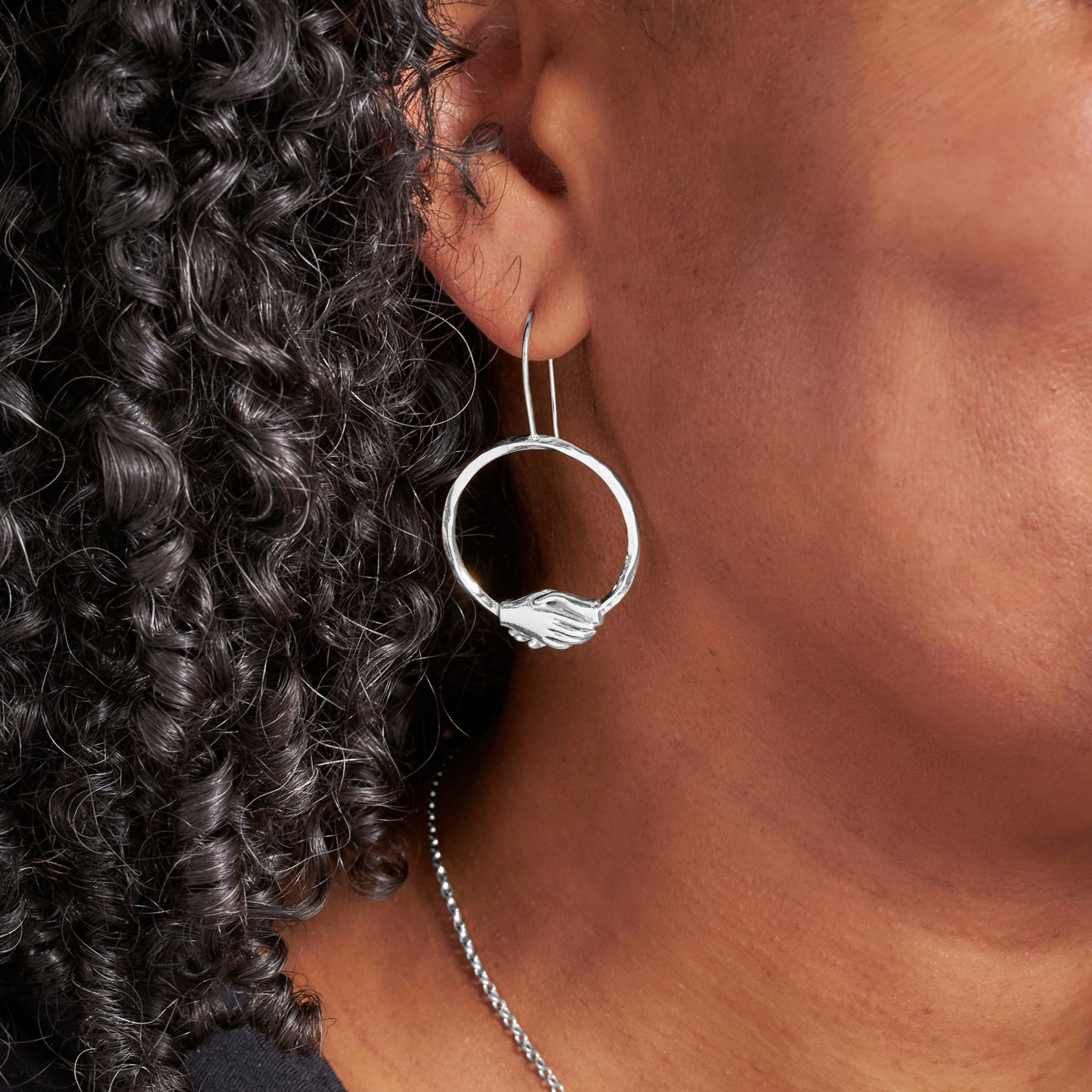 Silver Large Circle Clasped Fixed Hook Earrings by Emma White