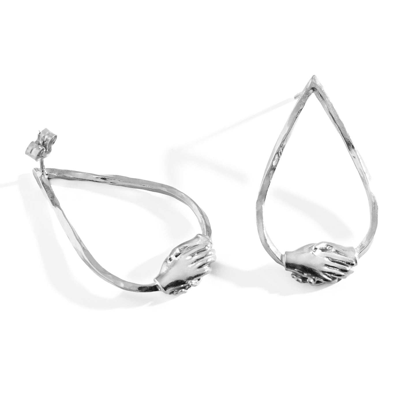 Silver Large Teardrop Clasped Stud Earrings by Emma White