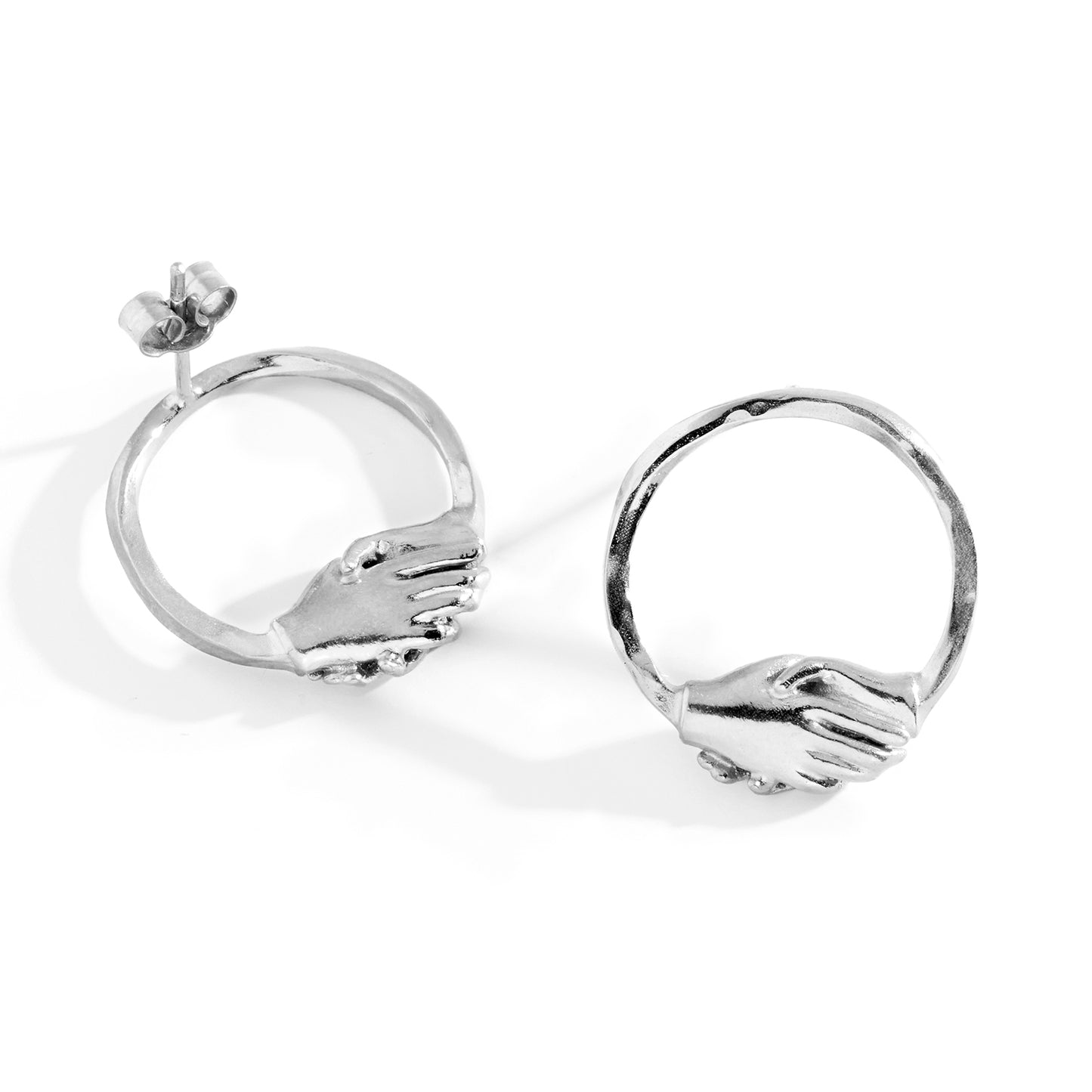 Silver Small Circle Clasped Stud Earrings by Emma White