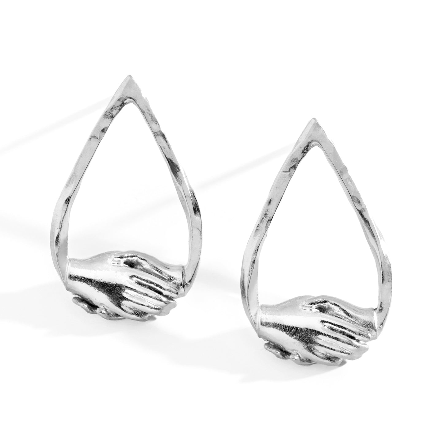 Silver Small Teardrop Clasped Stud Earrings by Emma White
