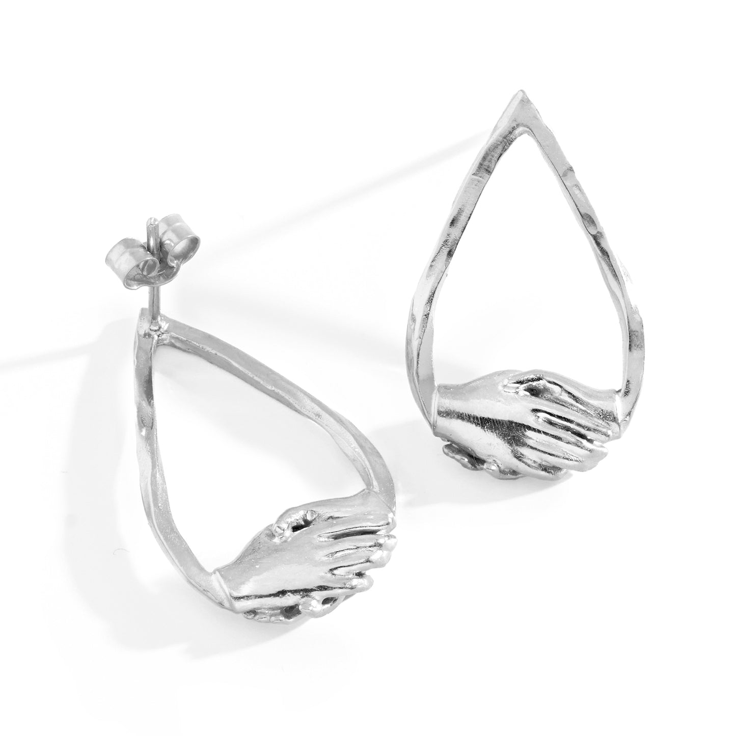 Silver Small Teardrop Clasped Stud Earrings by Emma White