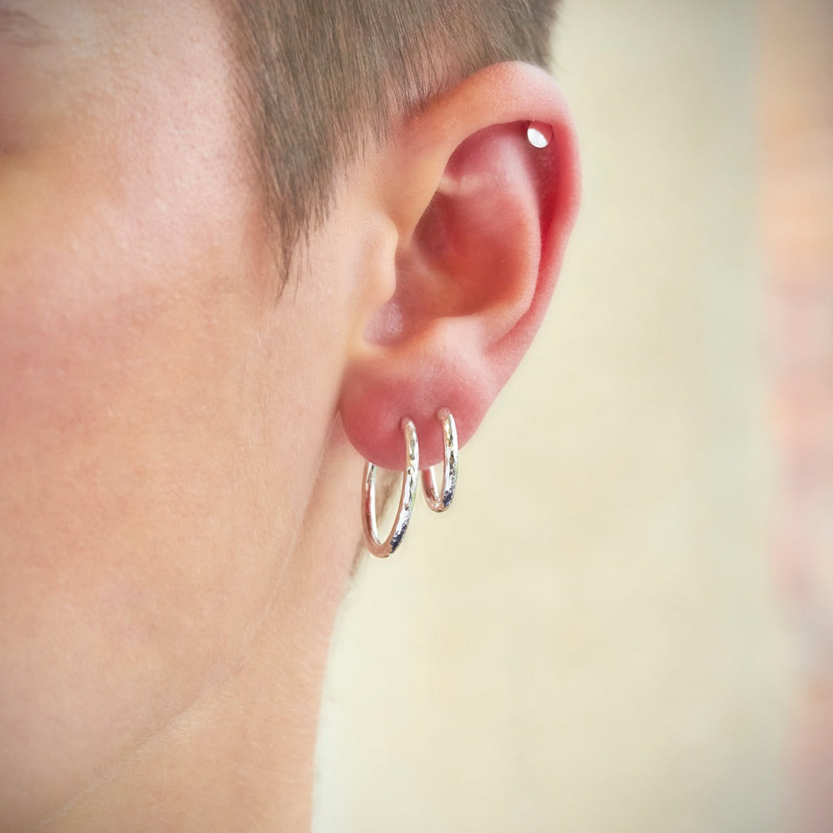 Silver Huggie Stacking Hoop Dimpled Earrings