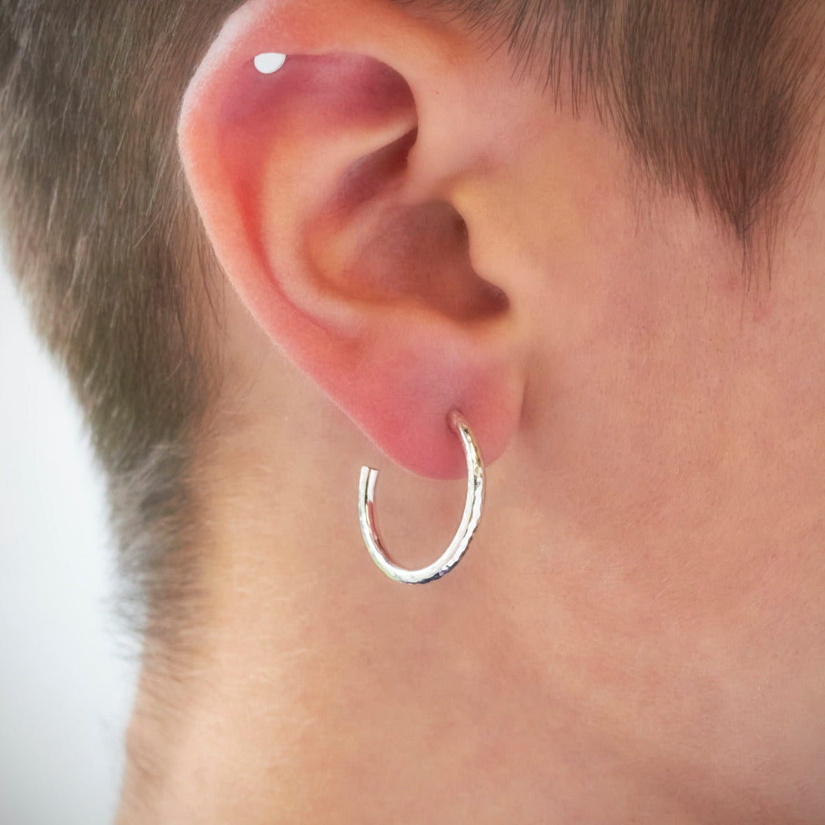 Silver Mini Stacking Hoop Dimpled Earrings
