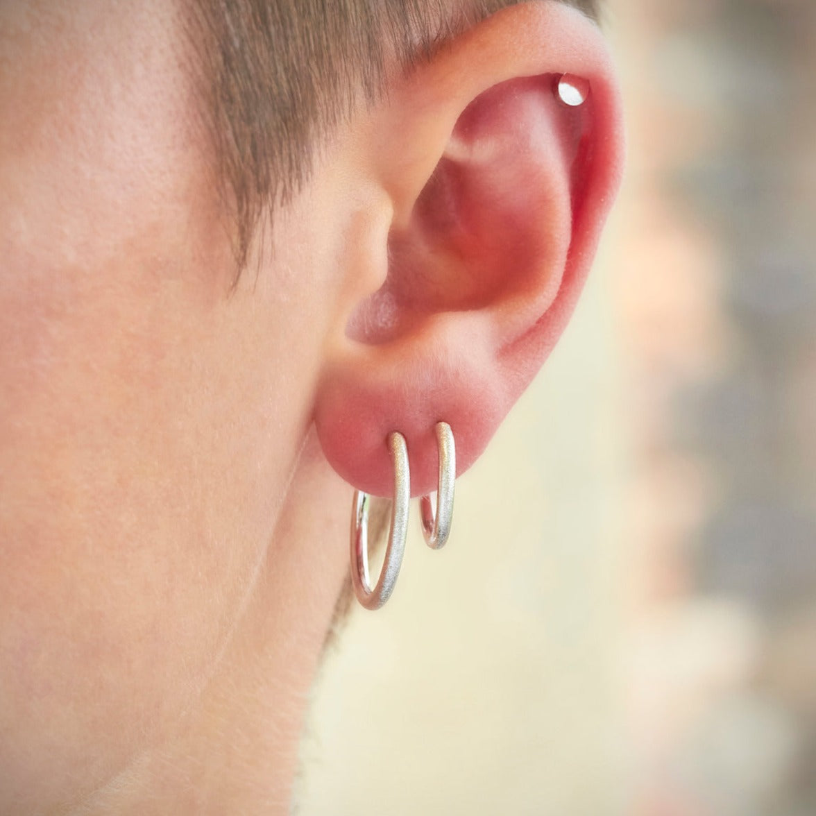 Silver Mini Stacking Hoop Frosted Earrings