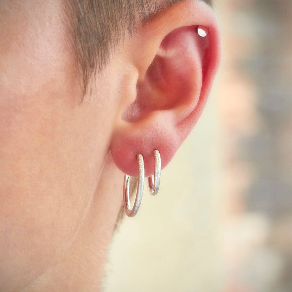 Silver Huggie Stacking Hoop Frosted Earrings