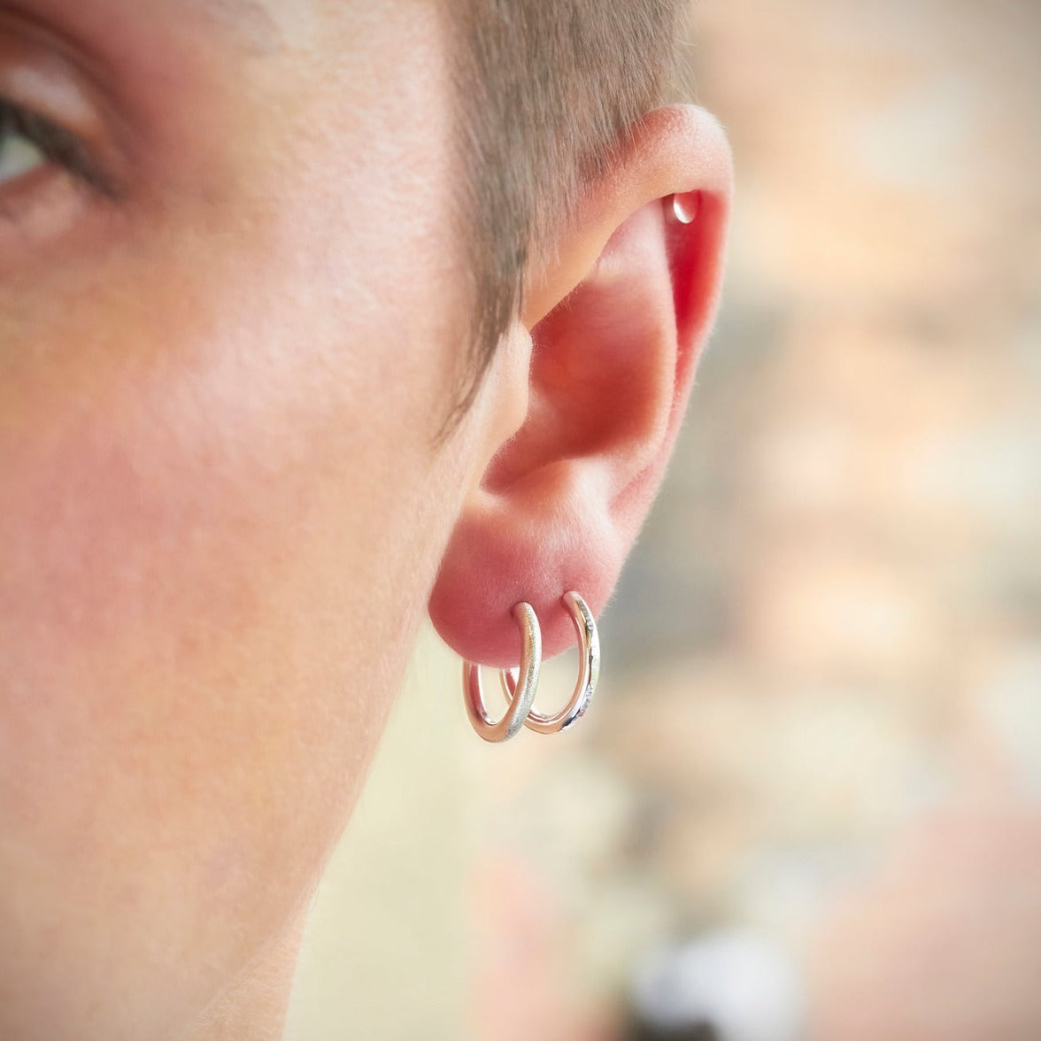 Silver Huggie Stacking Hoop Frosted Earrings