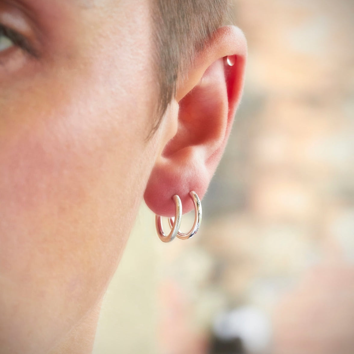 Silver Huggie Stacking Hoop High Shine Earrings