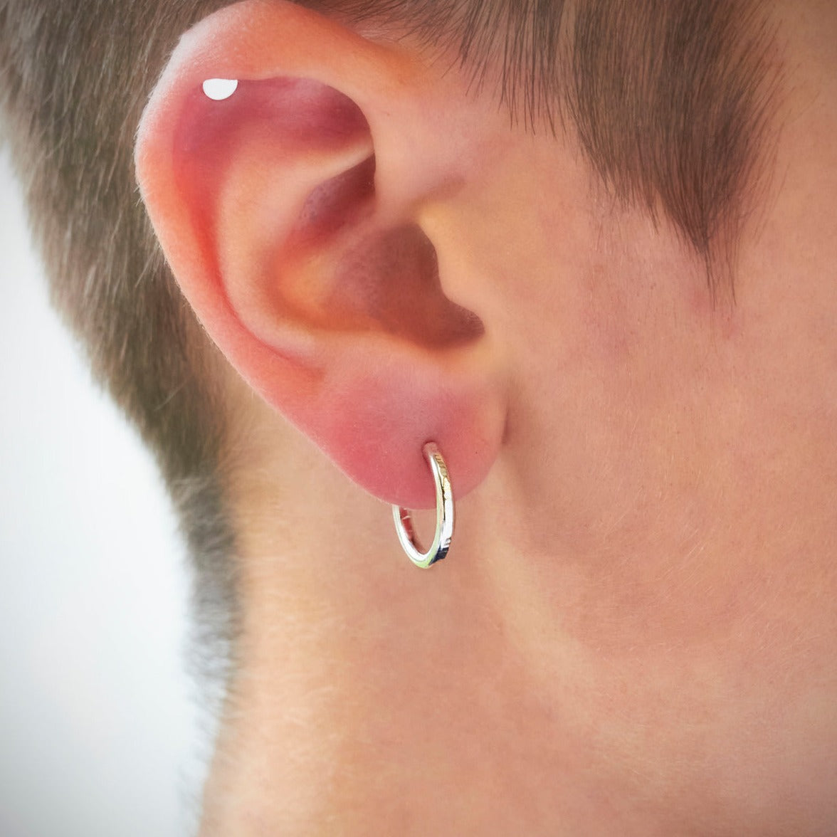 Silver Huggie Stacking Hoop Hammered Lines Earrings