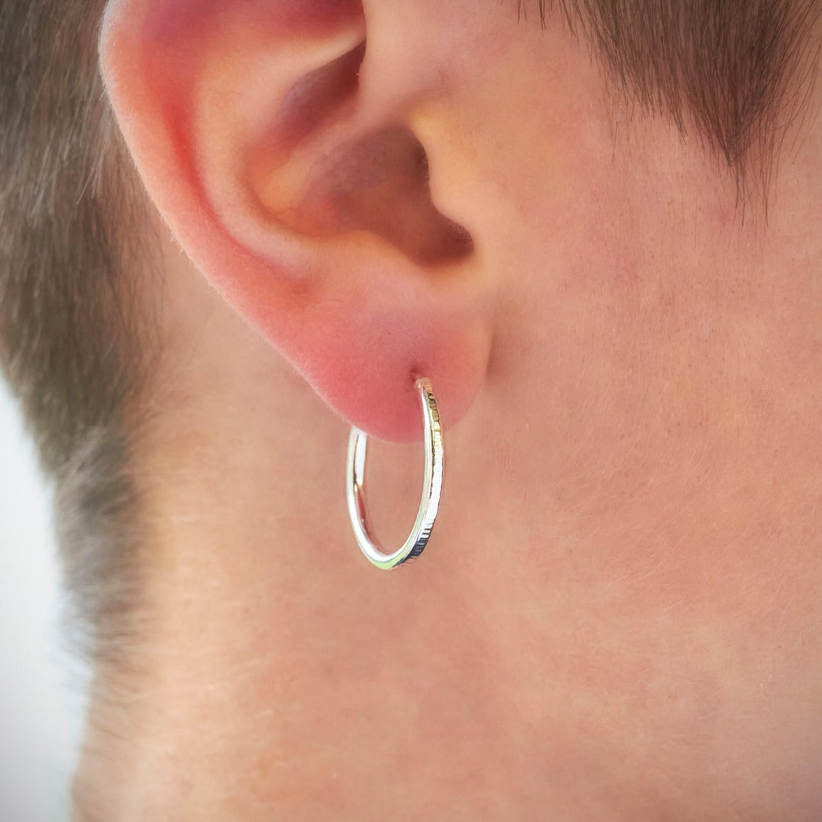 Silver Stacking Hoop Hammered Lines Earrings Bundle
