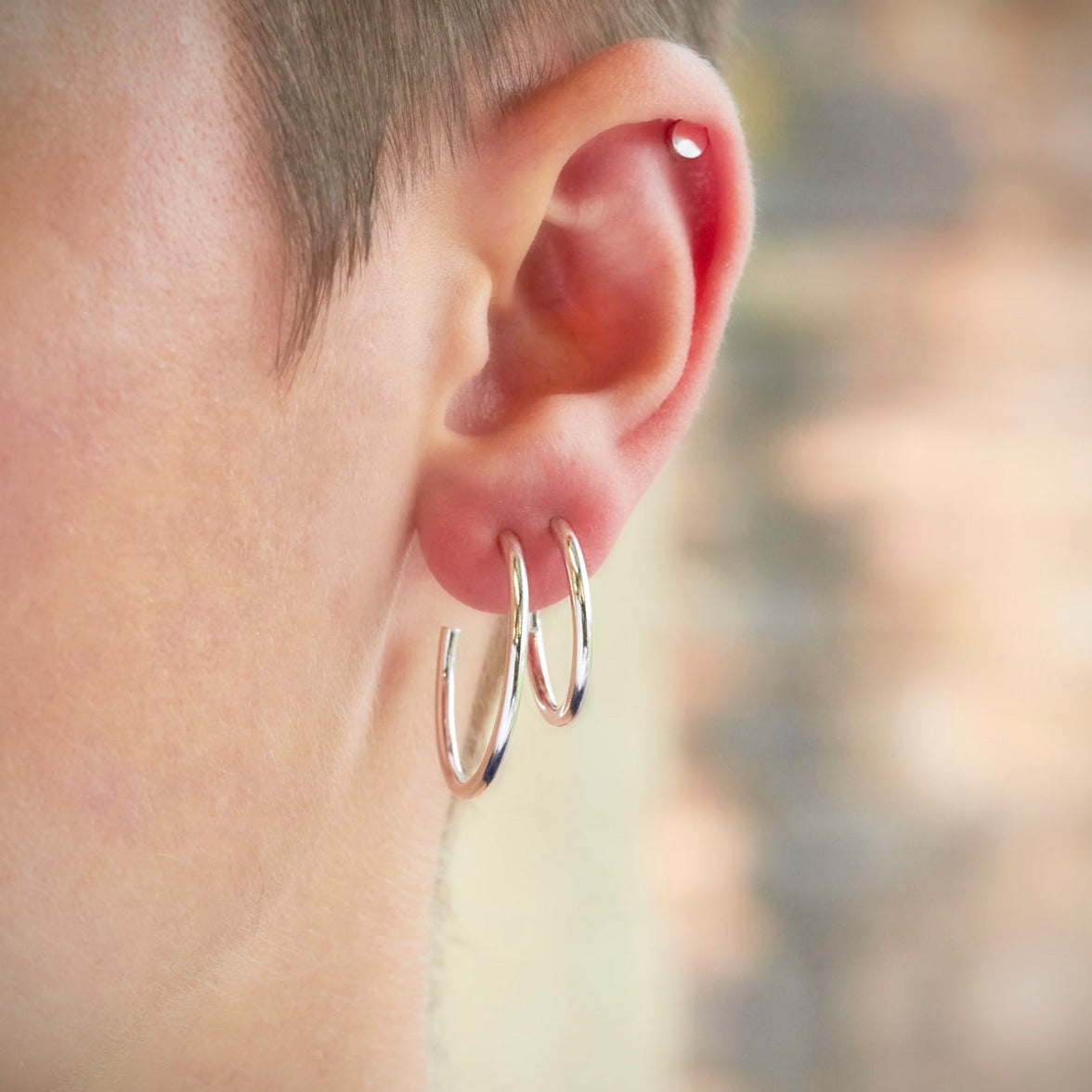 Silver Stacking Hoop High Shine Earrings Bundle