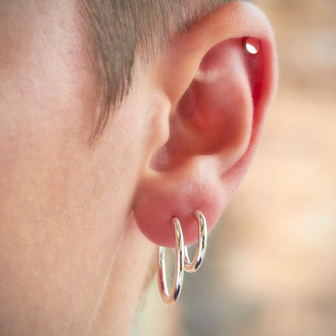 Silver Huggie Stacking Hoop High Shine Earrings