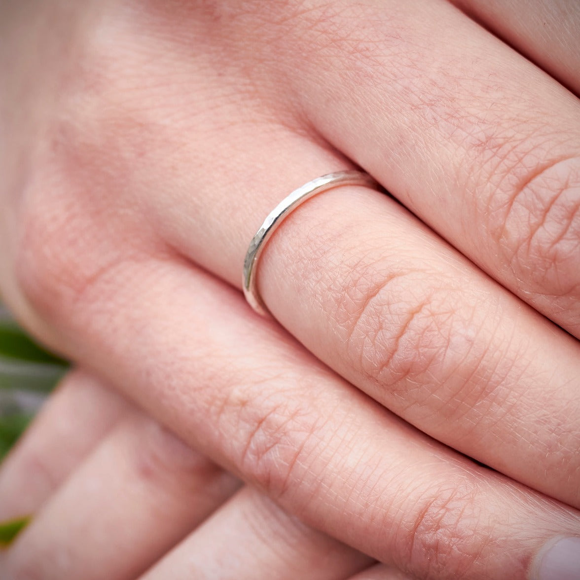 Silver Slender Dimpled Stacking Ring