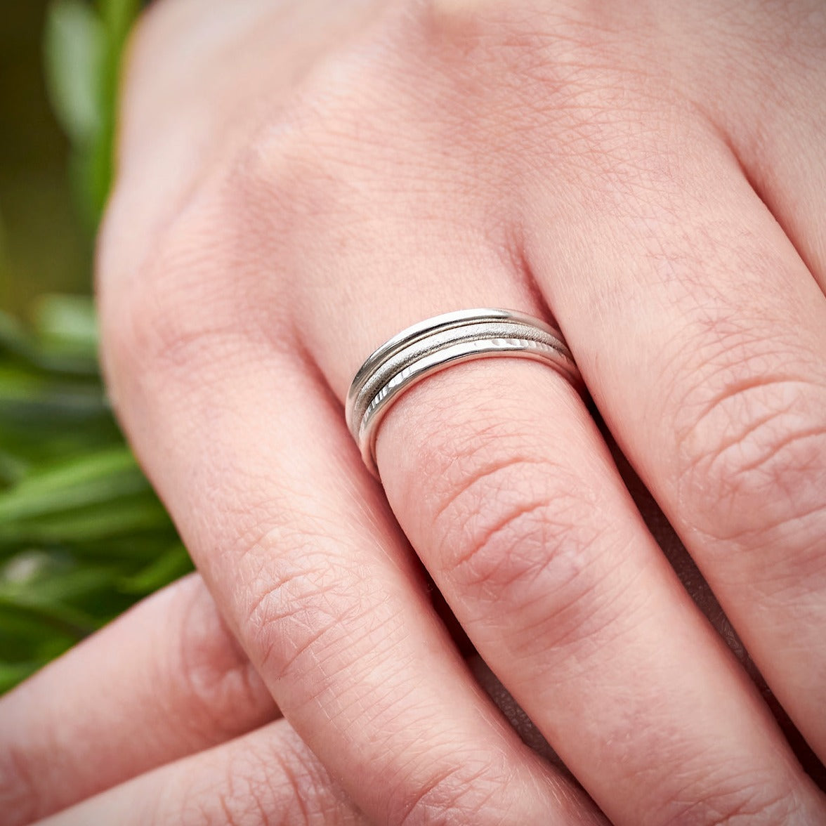 Silver Slender Frosted Stacking Ring