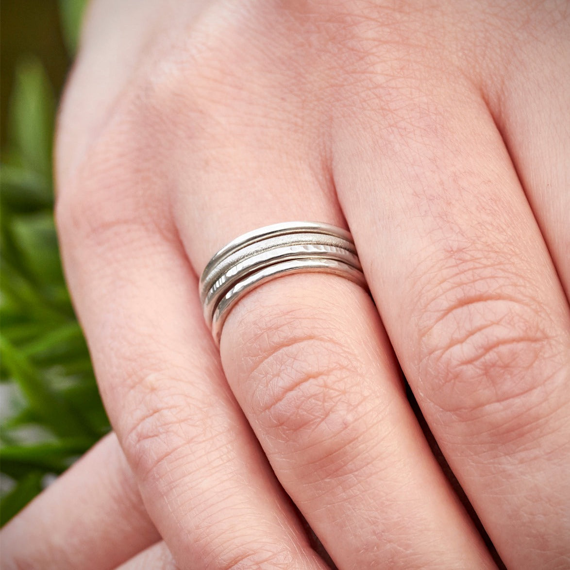 Silver Slender Frosted Stacking Ring