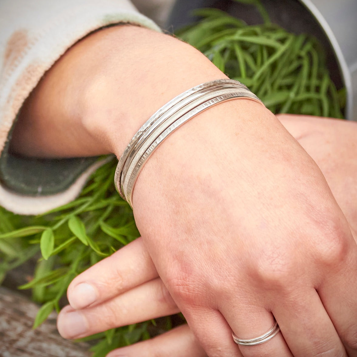 Silver Slender Stacked High Shine Bangle