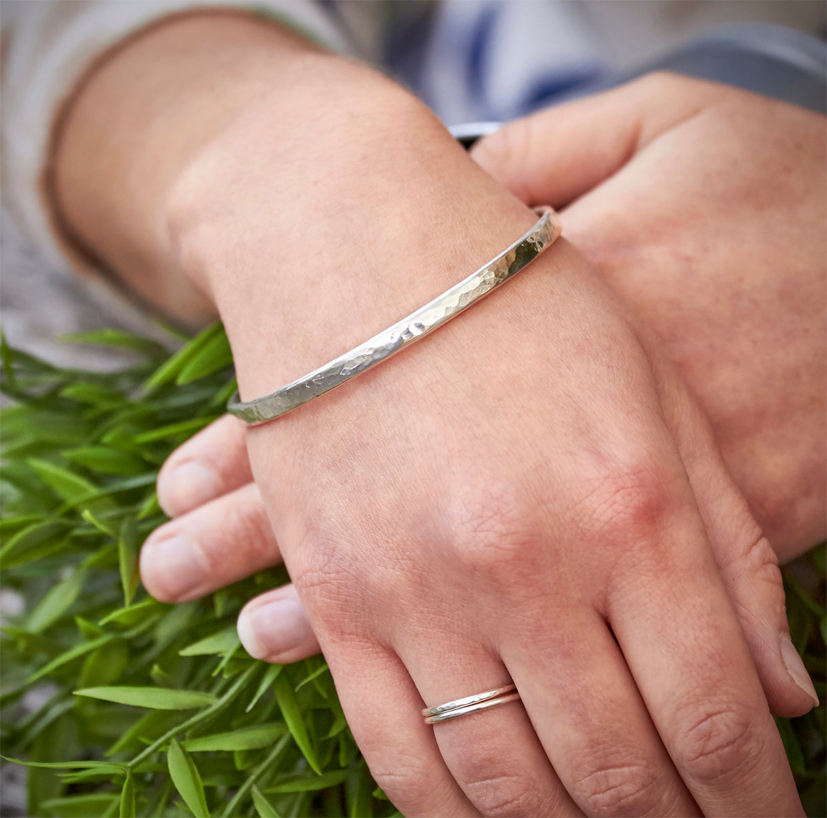 Silver Sturdy Stacked Dimpled Bangle