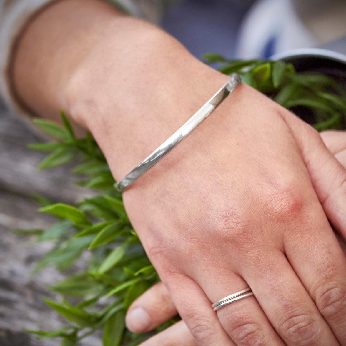 Silver Sturdy Stacked High Shine Bangle