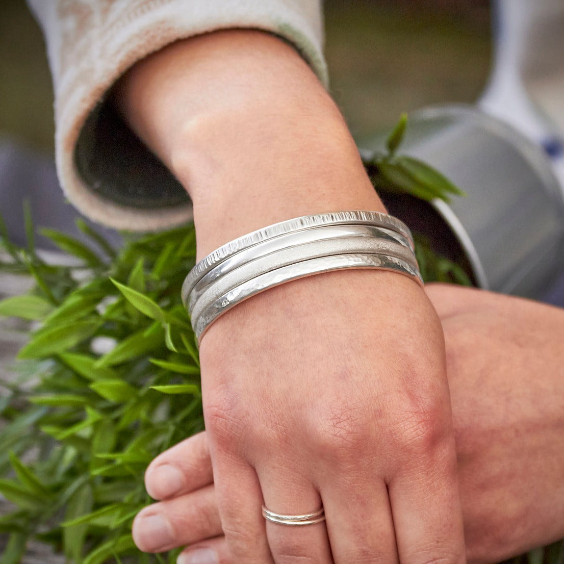 Silver Sturdy Stacked High Shine Bangle