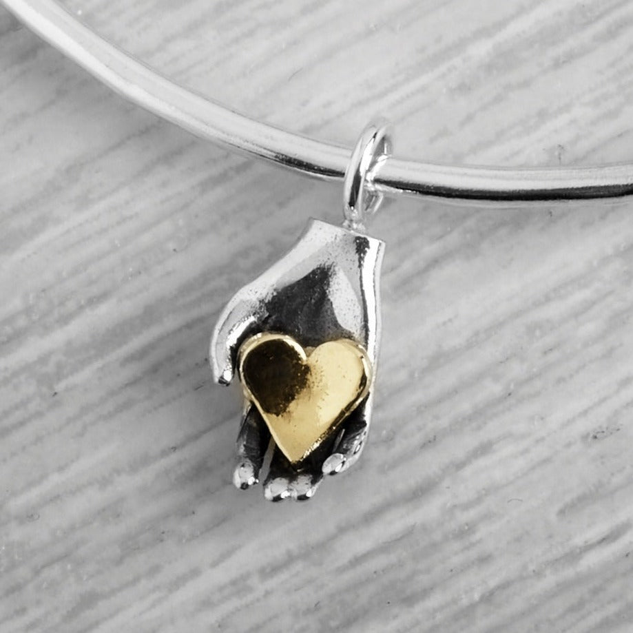 Tiny Heart in Hand Bangle by Emma White