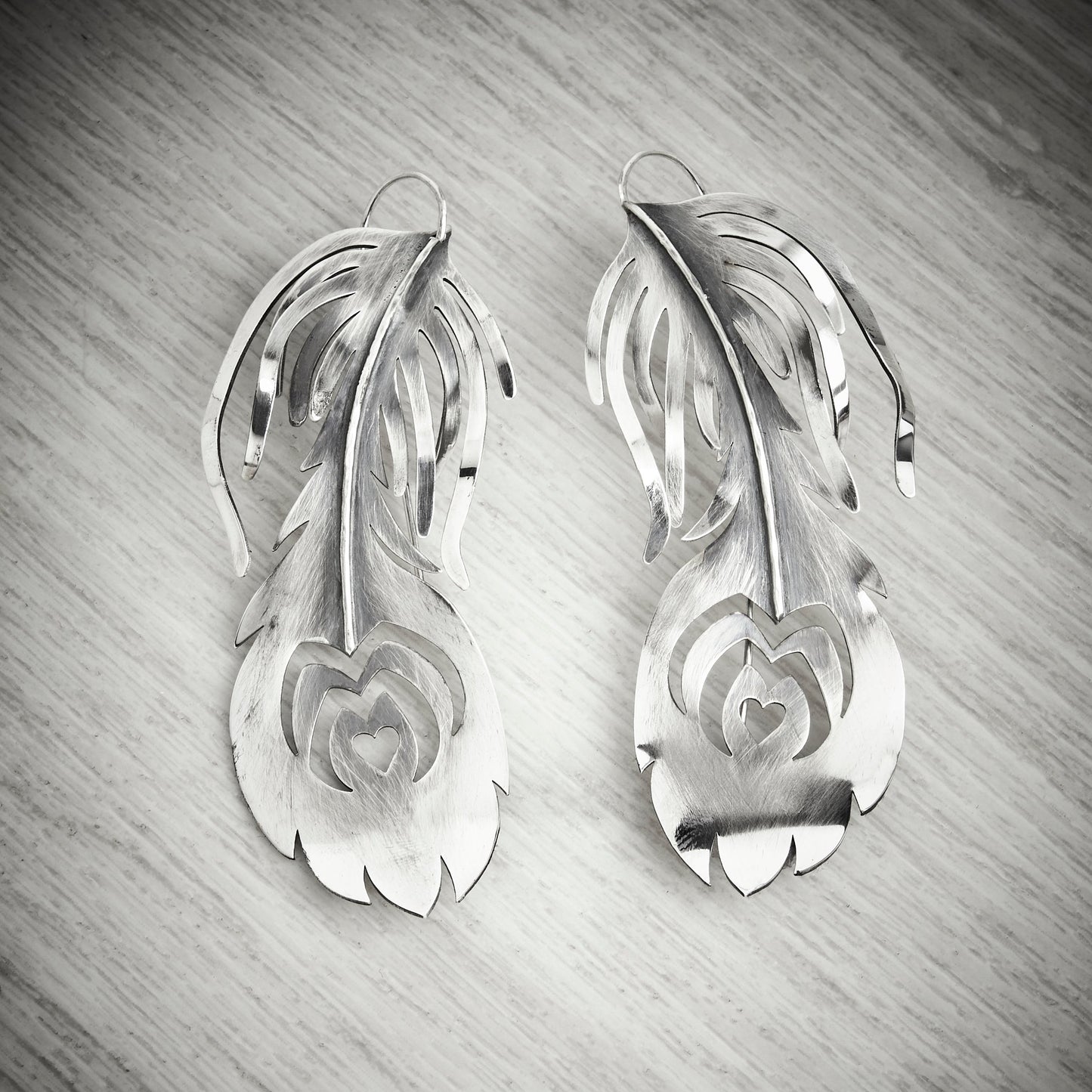 Large Minimalist Peacock Feather Earring by Emma White