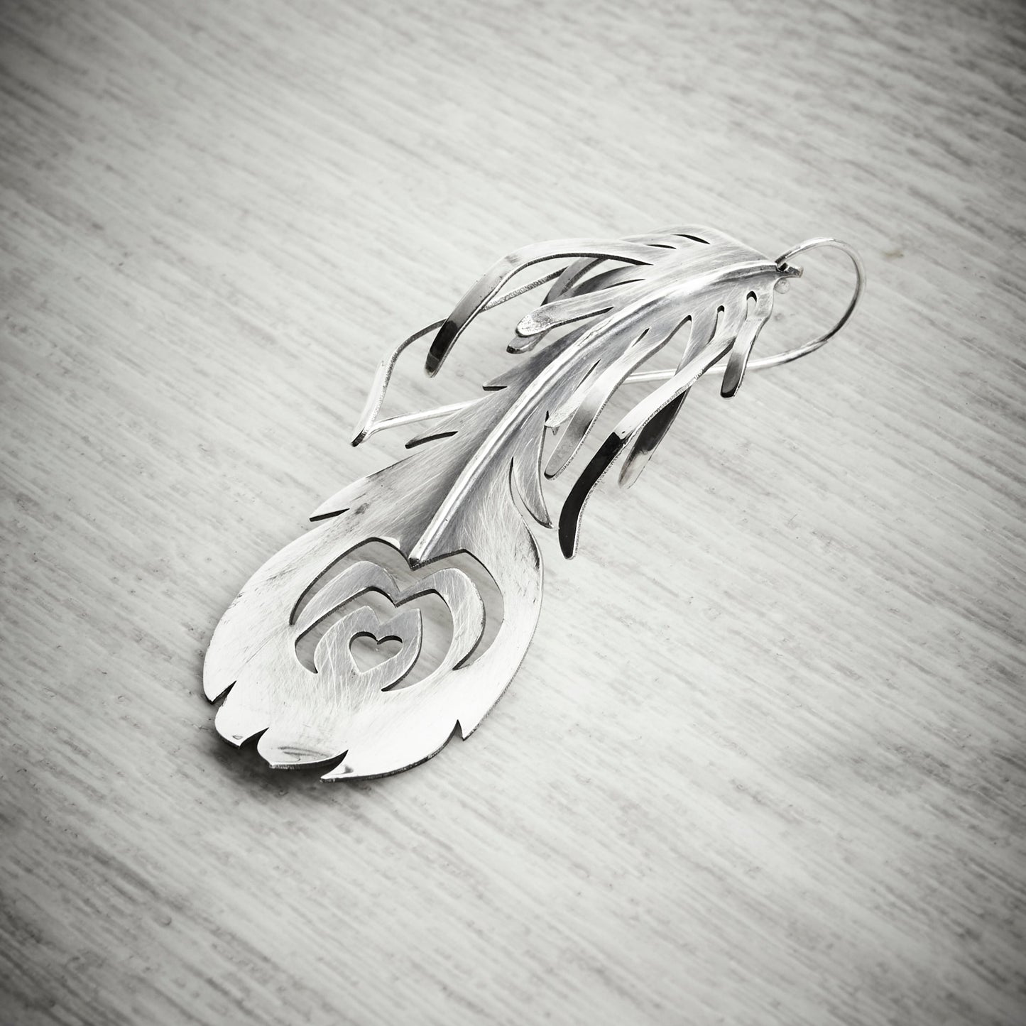 Large Minimalist Peacock Feather Earring by Emma White