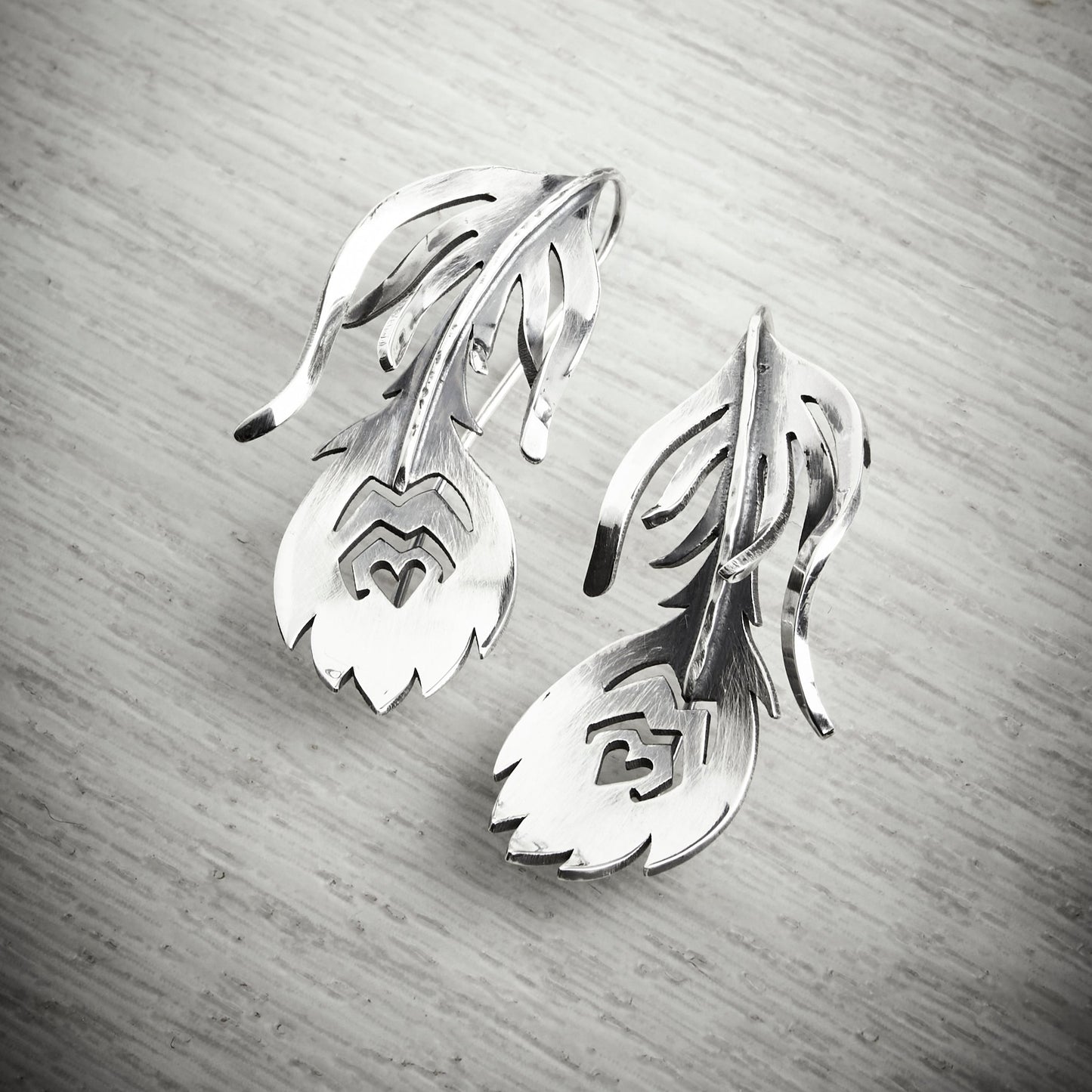 Small Minimalist Peacock Feather Earring by Emma White