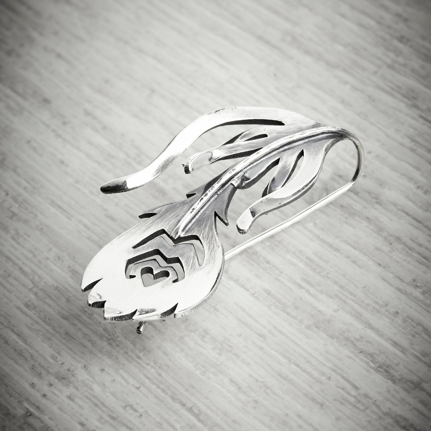 Small Minimalist Peacock Feather Earring by Emma White