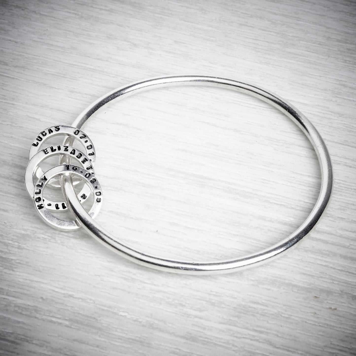 Silver Bangle with Personalised Birthday Beads