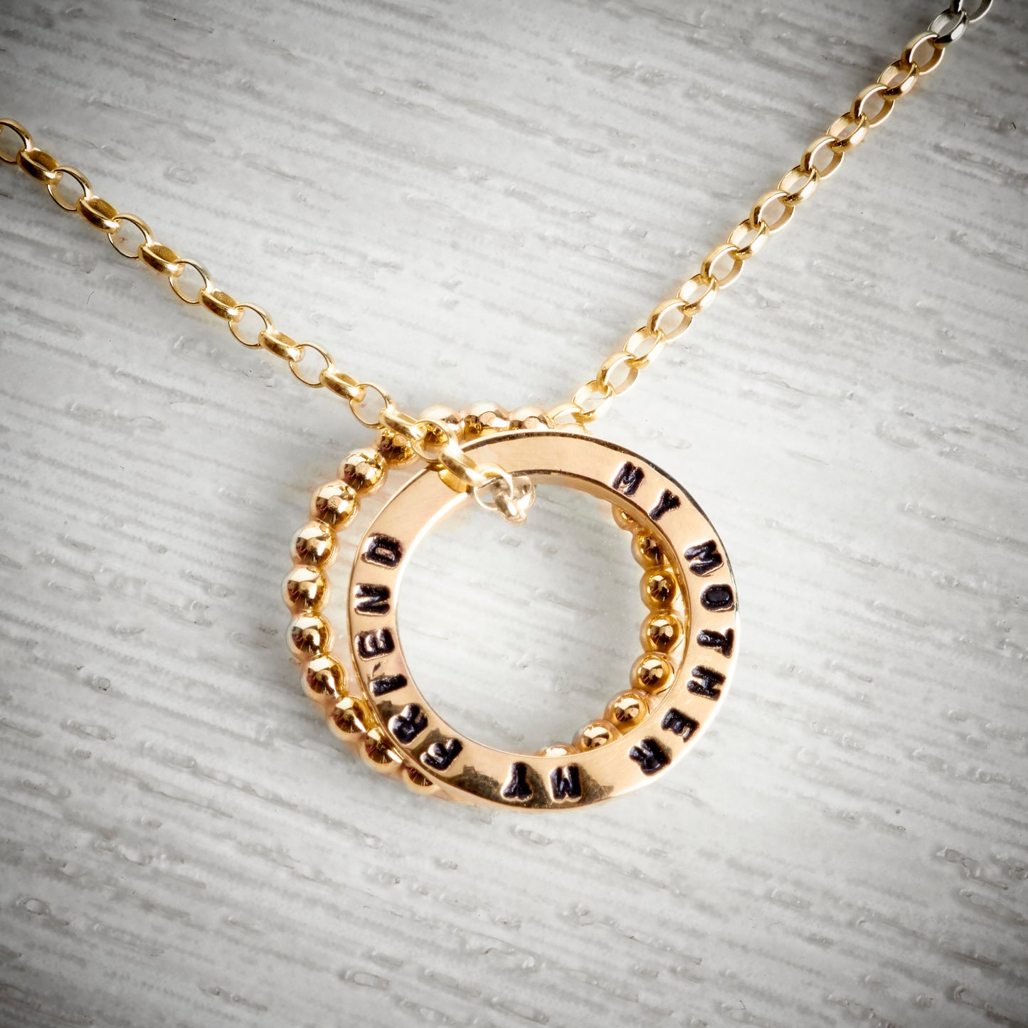 Solid Gold Personalised Circle Pendant and Bobble Loop