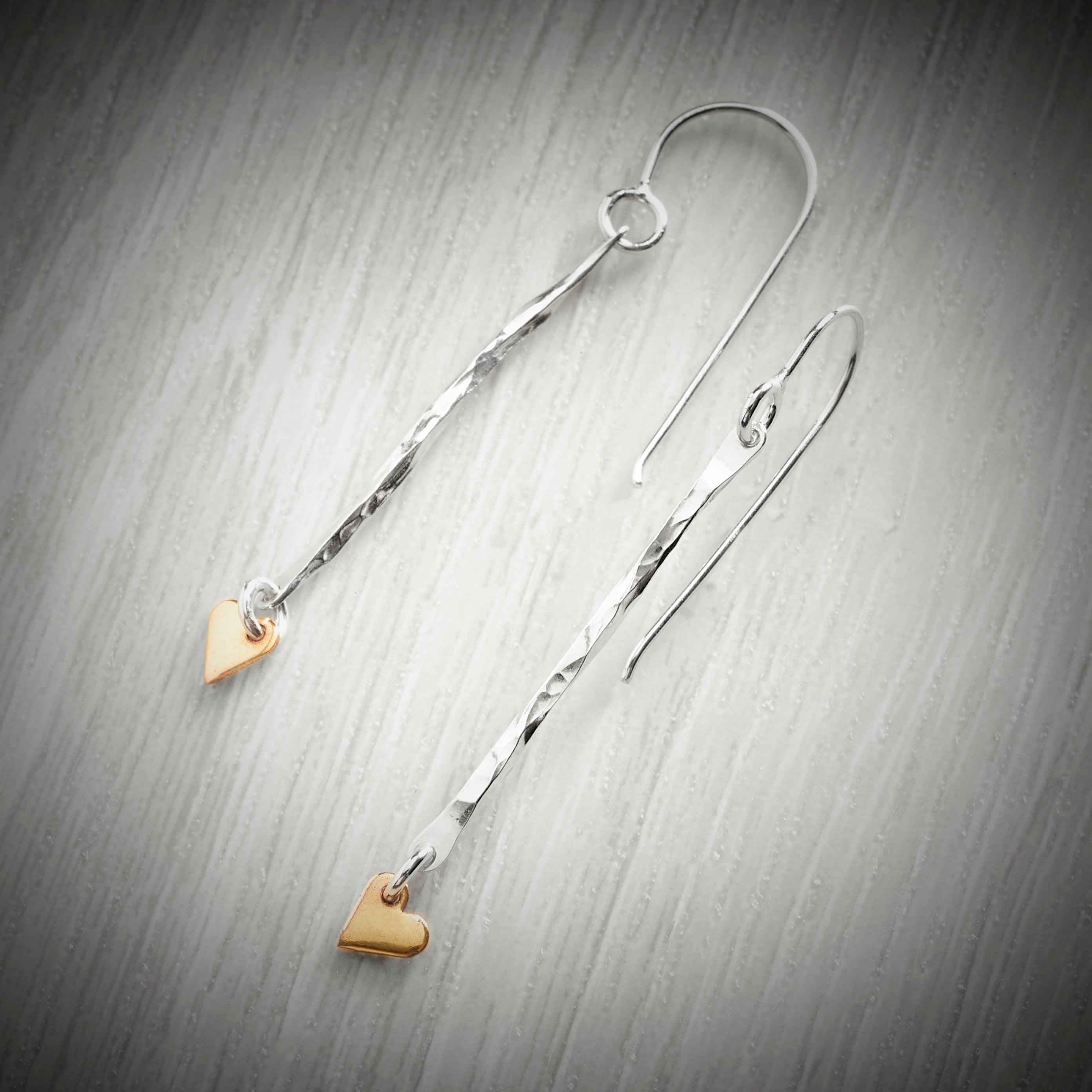 Twisted Drop Rose Gold & Silver Heart Hook Earrings by Emma White